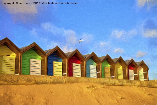 Beach Huts with artistic filter Picture Board by Jim Jones