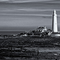 Buy canvas prints of St Mary's Island in mono by Jim Jones