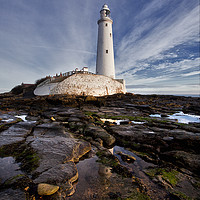 Buy canvas prints of St Mary's Island and Lighthouse (Portrait view) by Jim Jones