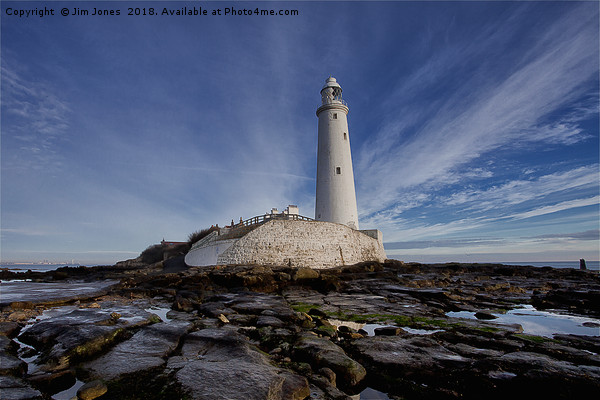 St Mary's Island and lighthouse (Landscape view) Picture Board by Jim Jones