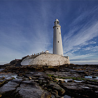 Buy canvas prints of St Mary's Island and lighthouse (Landscape view) by Jim Jones