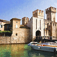 Buy canvas prints of Scaliger Castle, Sirmione with an artistic filter by Jim Jones