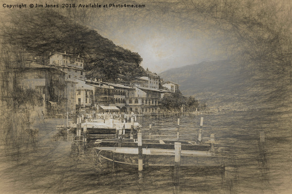 Italian Lakeside Village. Digital sketch Picture Board by Jim Jones