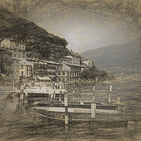 Buy canvas prints of Italian Lakeside Village. Digital sketch by Jim Jones