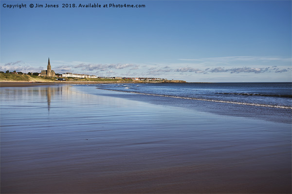Tynemouth Long Sands; Blue Flag beach under a blue Picture Board by Jim Jones
