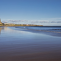 Buy canvas prints of Tynemouth Long Sands; Blue Flag beach under a blue by Jim Jones