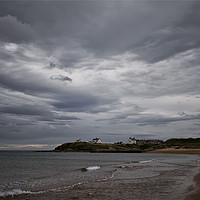 Buy canvas prints of The beach at Seaton Sluice under stormy skies by Jim Jones