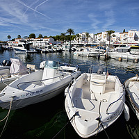 Buy canvas prints of The Marina at Cala'n Bosch, Menorca by Jim Jones
