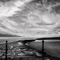 Buy canvas prints of Early morning at Cullercoats Bay in B&W by Jim Jones