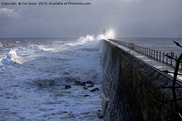 Rough sea against Tynemouth Pier Picture Board by Jim Jones