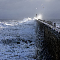Buy canvas prints of Rough sea against Tynemouth Pier by Jim Jones