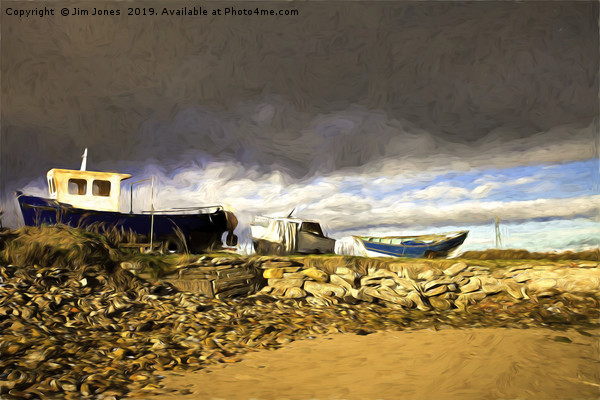 Artistic Boatyard under a stormy sky Picture Board by Jim Jones