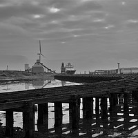 Buy canvas prints of Old Wooden Staithes in B&W by Jim Jones