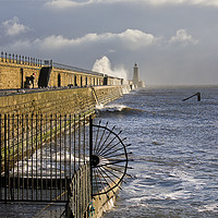 Buy canvas prints of Waves crashing over Tynemouth Pier. by Jim Jones