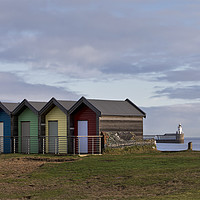 Buy canvas prints of Colourful beach huts at Blyth, Northumberland. by Jim Jones