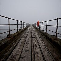Buy canvas prints of Wooden pier disappearing into the fog by Jim Jones