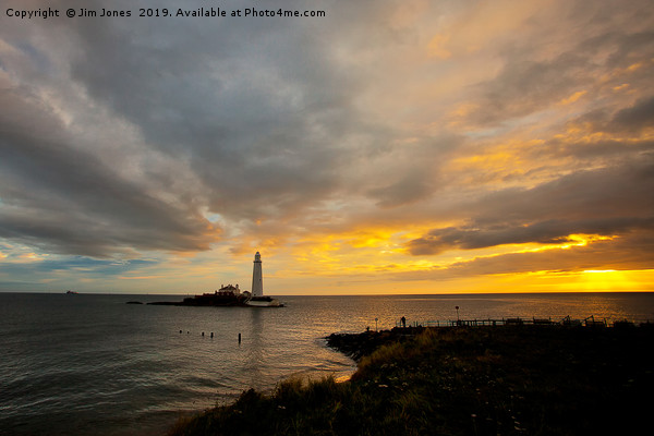 Golden Sunrise over St Mary's Island Picture Board by Jim Jones