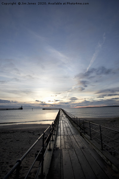 Sunrise at the end of the Old Wooden Pier Picture Board by Jim Jones