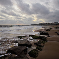 Buy canvas prints of Sunrise over the beach at Whitley Bay by Jim Jones