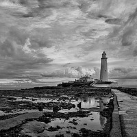 Buy canvas prints of St Mary's Island in black and white by Jim Jones
