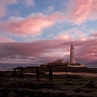 Buy canvas prints of Pink and Blue sunrise at St Mary's Island by Jim Jones