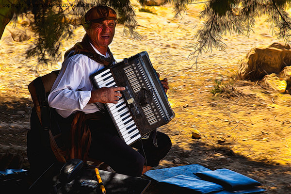 Artistic portrait of Old Man and his Accordion Picture Board by Jim Jones