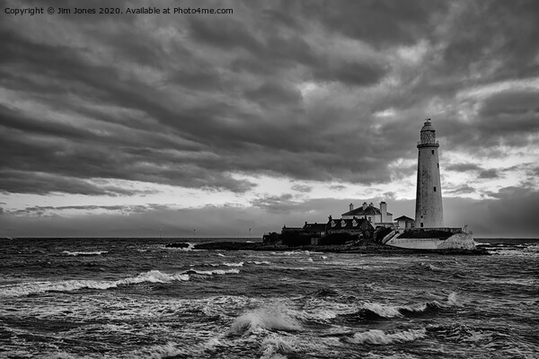 St Mary's Island in black and white Picture Board by Jim Jones