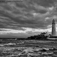 Buy canvas prints of St Mary's Island in black and white by Jim Jones