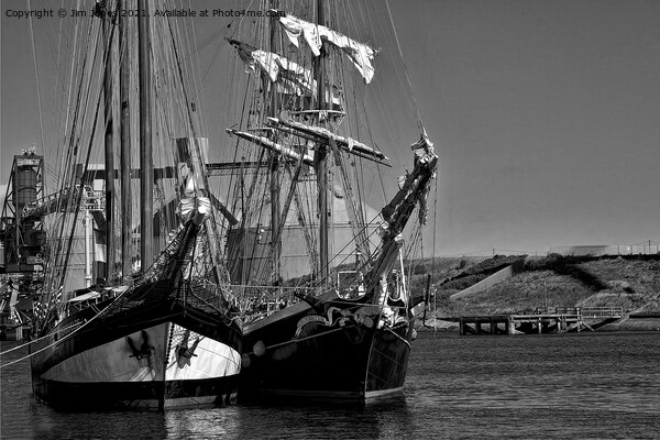 Tall Ships in Black and White Picture Board by Jim Jones