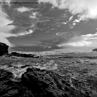 Buy canvas prints of Collywell Bay storm in Monochrome by Jim Jones