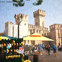 Buy canvas prints of Sirmione Scaliger Castle with artistic filter by Jim Jones