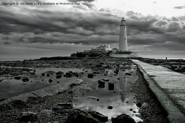 Monochrome St Marys Island Picture Board by Jim Jones