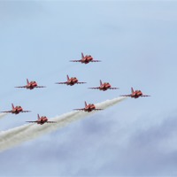 Buy canvas prints of Red Arrows full formation by Ian Jones