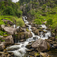 Buy canvas prints of Ogwen Valley Waterfall Snowdonia  by Adrian Evans