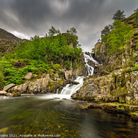 Buy canvas prints of Ogwen Waterfall Snowdonia  by Adrian Evans