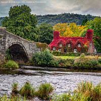 Buy canvas prints of Llanrwst Cottage And Bridge by Adrian Evans