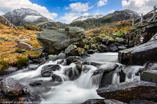 Tryfan Mountain Rapids Snowdonia Picture Board by Adrian Evans