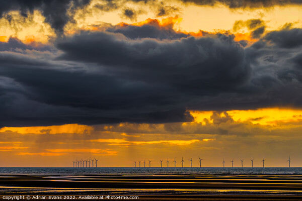  Rhyl Flats Offshore Wind Farm Sunset Picture Board by Adrian Evans