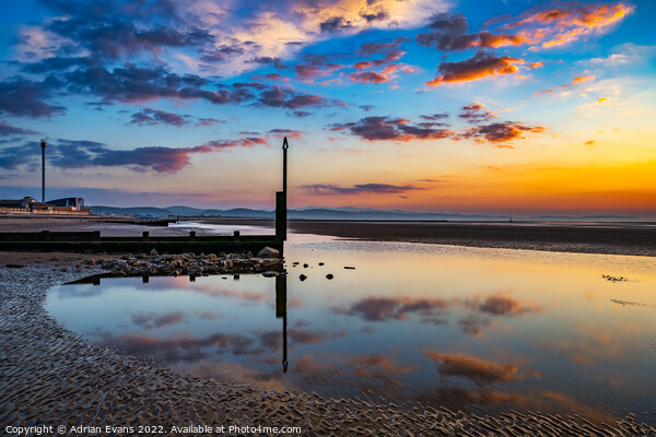 Beach Sunset Rhyl Wales  Picture Board by Adrian Evans