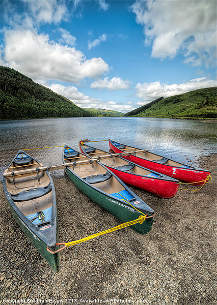 Canoes at Geirionydd Lake Picture Board by Adrian Evans