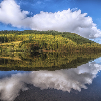 Buy canvas prints of Autumn Reflections Geirionydd Lake  by Adrian Evans
