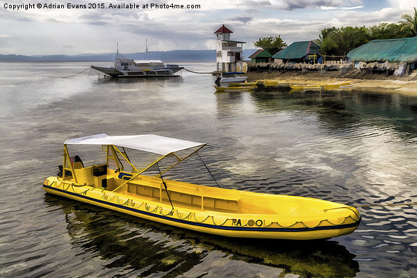 Yellow Tour Boat Nalusuan Island Philippines Picture Board by Adrian Evans