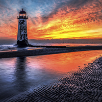 Buy canvas prints of Sunset At Talacre Lighthouse by Adrian Evans