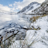 Buy canvas prints of Frozen Ogwen Lake Snowdonia  by Adrian Evans