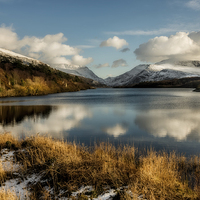 Buy canvas prints of Llyn Padarn Winter Reflections Llanberis by Adrian Evans