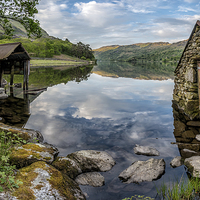 Buy canvas prints of Gwynant Lake Boat House Wales by Adrian Evans