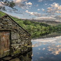 Buy canvas prints of Gwynant Lake Boat House Wales  by Adrian Evans