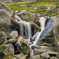 Buy canvas prints of Nant Bochlwyd Waterfall by Adrian Evans