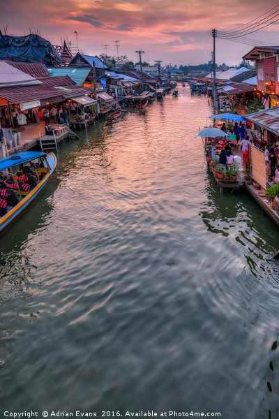 Floating Market Sunset Picture Board by Adrian Evans
