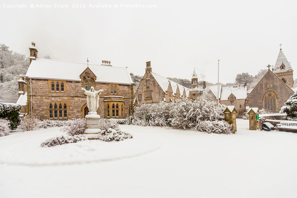 Snow at Pantasaph Friary Wales Picture Board by Adrian Evans